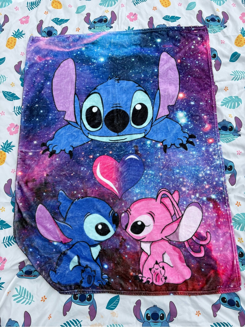 Disney Stitch Galaxy Plush Throw Blanket - Blue & Pink